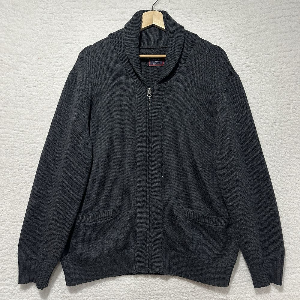 UNTUCKit Men's Gray Shawl Neck Wool Blend Barron Chunky Full Zip Cardigan Size L